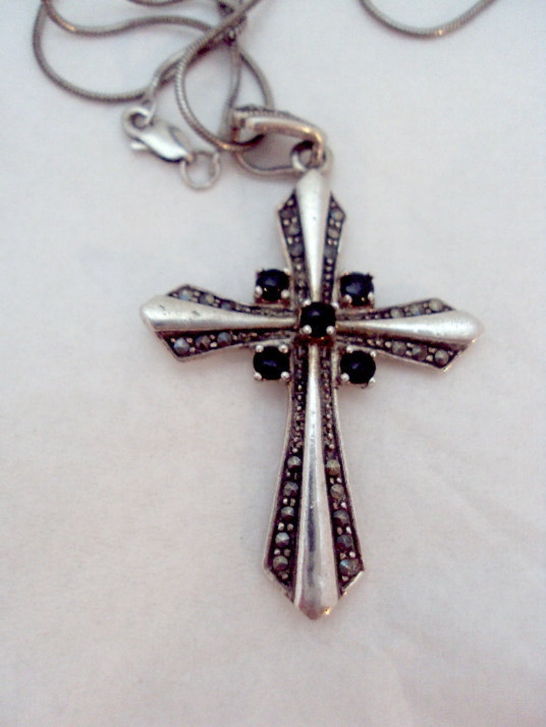 Sterling Silver Onyx Cross Pendant Necklace Etsy