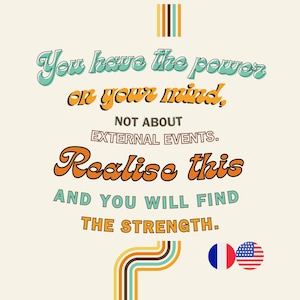 Stoicism quote poster in French and English, Retro philosophical quote, cool motivational quote decoration