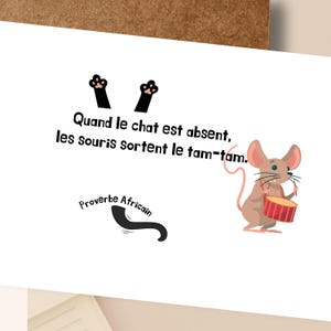 Carte de proverbe Africain drôle, Citation sur les chats, Carte pour petits enfants, Citation amusante et joyeuse, Carte de voeux d'animaux