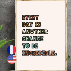 Positive quote poster in French and English, French empowering mantra poster, retro self-affirmation art print