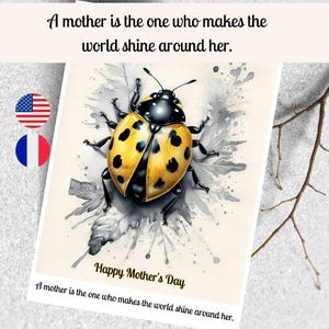 Karte zum Muttertag, Geschenkkarte zum Muttertag, Zitat zum Muttertag auf Französisch und Englisch, Dankeskarte für Mama