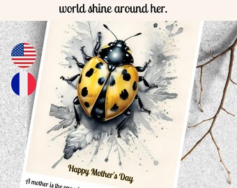 Karte zum Muttertag, Geschenkkarte zum Muttertag, Zitat zum Muttertag auf Französisch und Englisch, Dankeskarte für Mama