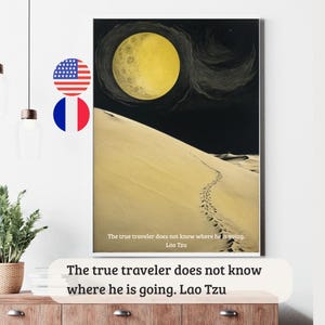 Lao Tzu Quote Poster in French and English, Travel Quote, Sand Dune Quote Wall Art, Illustrated Desert Quote
