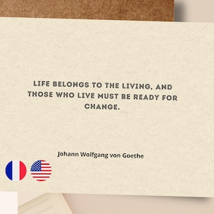Goethe Quote French English, Wolfgang von Goethe Quote Card, Philosophical Quote, Positive Quote Card, Inspirational Card