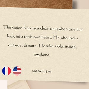 Citation Jung Français Anglais, Carte citation Carl Gustav Jung, Citation philosophique, Carte citation spirituelle, Carte phrase inspirante