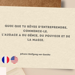 Goethe Quote French English, Wolfgang Goethe Quote Card, Philosophical Quote, Positive Quote Card, Motivational Quote Card