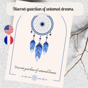 Droomvanger citaatkaart, Spirituele quote in het Frans en Engels, Kaart om kamerdecoratie aan te bieden, Nachtdroomcitaat