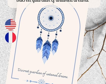 Droomvanger citaatkaart, Spirituele quote in het Frans en Engels, Kaart om kamerdecoratie aan te bieden, Nachtdroomcitaat