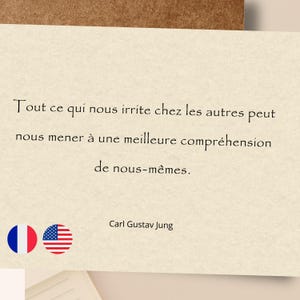 Citation Jung Français Anglais, Carte citation Carl Gustav Jung, Citation philosophique, Carte citation spirituelle, Carte phrase inspirante