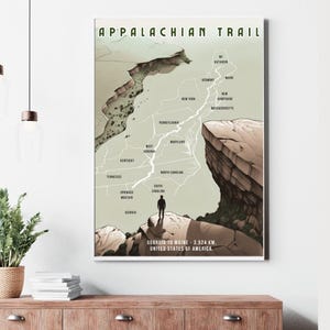 Appalachian Trail-poster, Appalachian Trail-illustratie, wandelposter, McAfee Knob Viewpoint-muurkunst, Appalachian-kaart