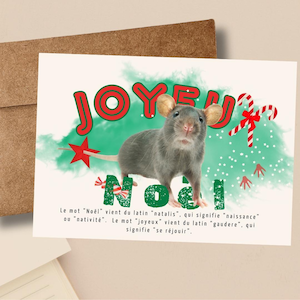 Holiday rat card, Christmas meaning postcard, funny rat, printable card and envelope, Christmas etymology card