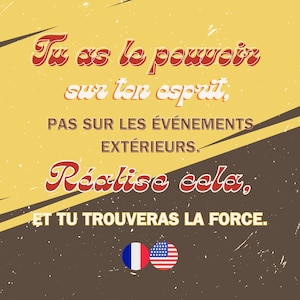 Stoicism quote poster in French and English, Retro philosophical quote, cool motivational quote decoration