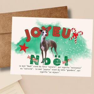 Carte de lévrier de Noël, carte postale chien noël, lévrier amusant, Définition de Noël, signification de Noël