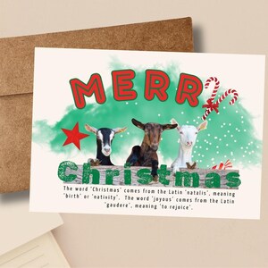 Carte de chèvre de Noël, carte signification de noël, chèvre amusante pour Noël, définition de mot joyeux Noël