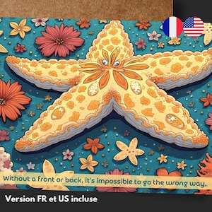 Biglietto d'auguri stella marina, Biglietto con citazione sul percorso e sulla direzione, Biglietto per offrire una citazione in francese e inglese