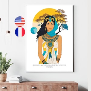 Indian Woman Spiritual Poster, Positive Spiritual Quote in French and English, Self Confidence Wall Art, Ancient Wisdom