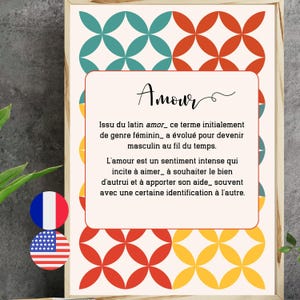 Poster definition and etymology of Love in French and English, Poster meaning of Love, Decoration definition of pop word