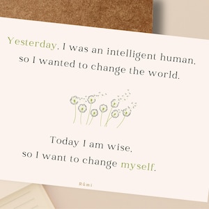 Poème Rumi, impression Rumi, citation Rumi, carte postale Rumi, carte de vœux, conscience, papier manuscrit, cadeau Rumi, sagesse rassemblée