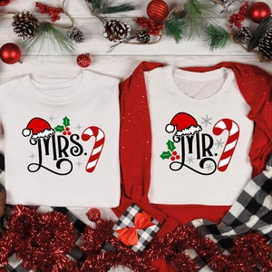 Christmas Couple Shirts,Christmas Couples Pajamas,Mr and Mrs Xmas Sweatshirts,Wifey hubby Christmas,First Christmas TShirt, Xmas Couple gift