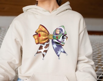 Buzz Lightyear Coquette T-Shirt,Toy Story Pixar Disney Tee,Disney Trip Shirts,Cute Western Space Sweatshirt, Cartoon Bow Graphic Hoodie
