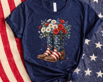 American Flag Cowboy Boots Shirt, Western Patriotic Shirt, 4th of July Shirt Women, Country Western Graphic Sweatshirt, USA Boots Hoodie