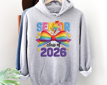 Senior 2026 T-Shirt, Class of 2026 Tee, Graduation Shirt 2026, Senior Bow Sweatshirt, Rainbow Senior Hoodie, High School Senior Gift