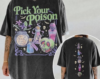 Comfort Colors® Pick Your Poison 2 Sides Shirt,Princess Halloween Shirt,Kuzco Poison Apple Tee,Spooky Season Shirt, Retro Halloween Shirt
