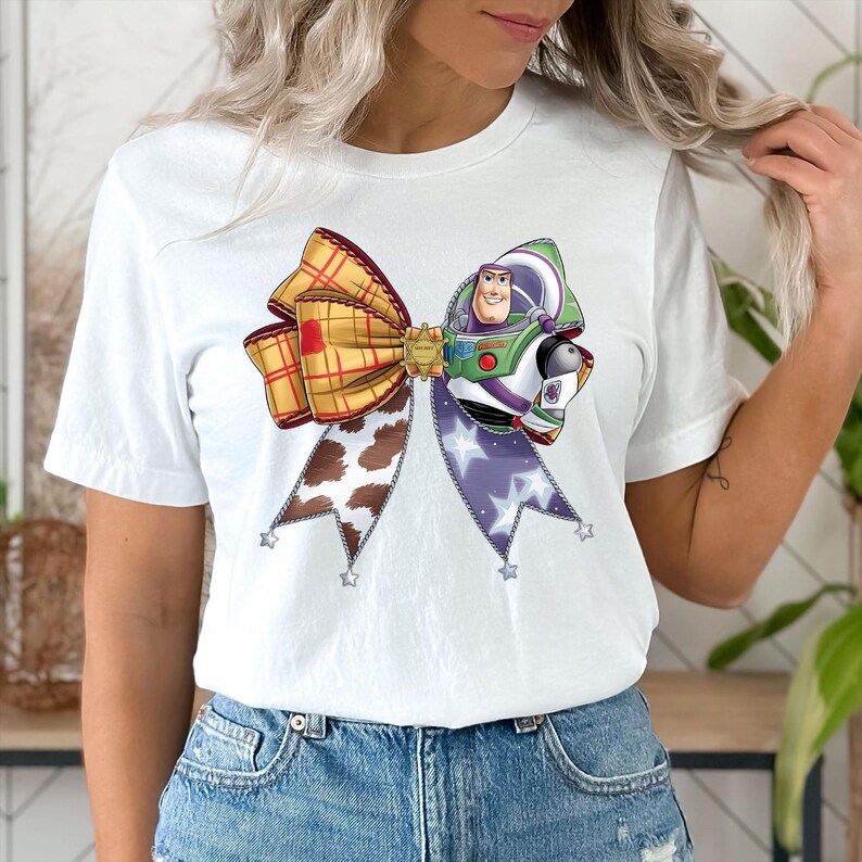 Buzz Lightyear Coquette T-Shirt,Toy Story Pixar Disney Tee,Disney Trip Shirts,Cute Western Space Sweatshirt, Cartoon Bow Graphic Hoodie image 9