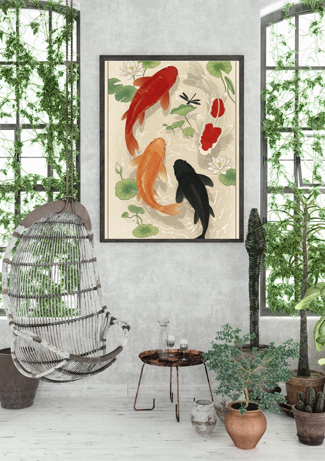 Japanese Koi Fish Pond Art Print, Vertical Zen Style Decor - Etsy