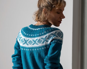 Handmade Vintage wool sweater/ Iceland wool Sweater/ Retro 80s pullover/ size M