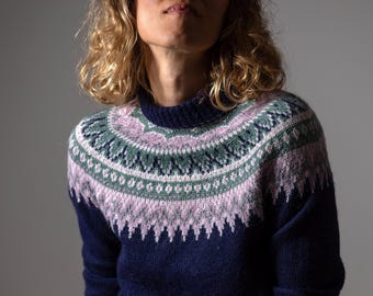 Maglione islandese in lana e angora fatto a mano / Pullover nordico vintage / Maglia invernale morbida / Taglia M-L