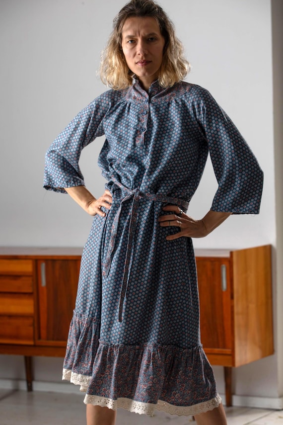 Vintage Viscose Dress Made in England/70s Casual Colorful Dress/size Xl/oversize