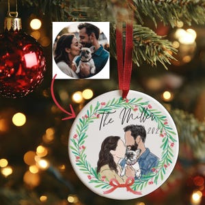 Custom Watercolor Portrait My Christmas Ornament from Photograph.  Personalized illustration holiday gift for Couples & Family