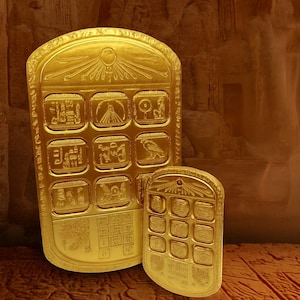 Replica della tavoletta di Ahkmenrah, oggetto di scena di "Una notte al museo", moduli rotanti, geroglifici egizi (PLA Silk Gold)