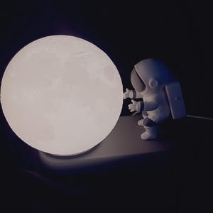 Bedside Lamp Astronaut Moon Night Light, Cute Space Lamp for Kids & Adults, Unique Cozy Bedroom Decor Gift