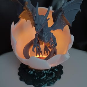 Dragon Emerging from Egg LED Lamp: Fantasy Sculpture, Mythical Decor