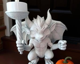 Miniatura a forma di gargoyle con portacandele, decorazione gotica fantasy, statuetta per Halloween