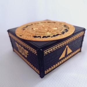 Caja fuerte con diseño de calendario azteca, joyero decorativo con cerradura de llavero, artefacto cultural hecho a mano.