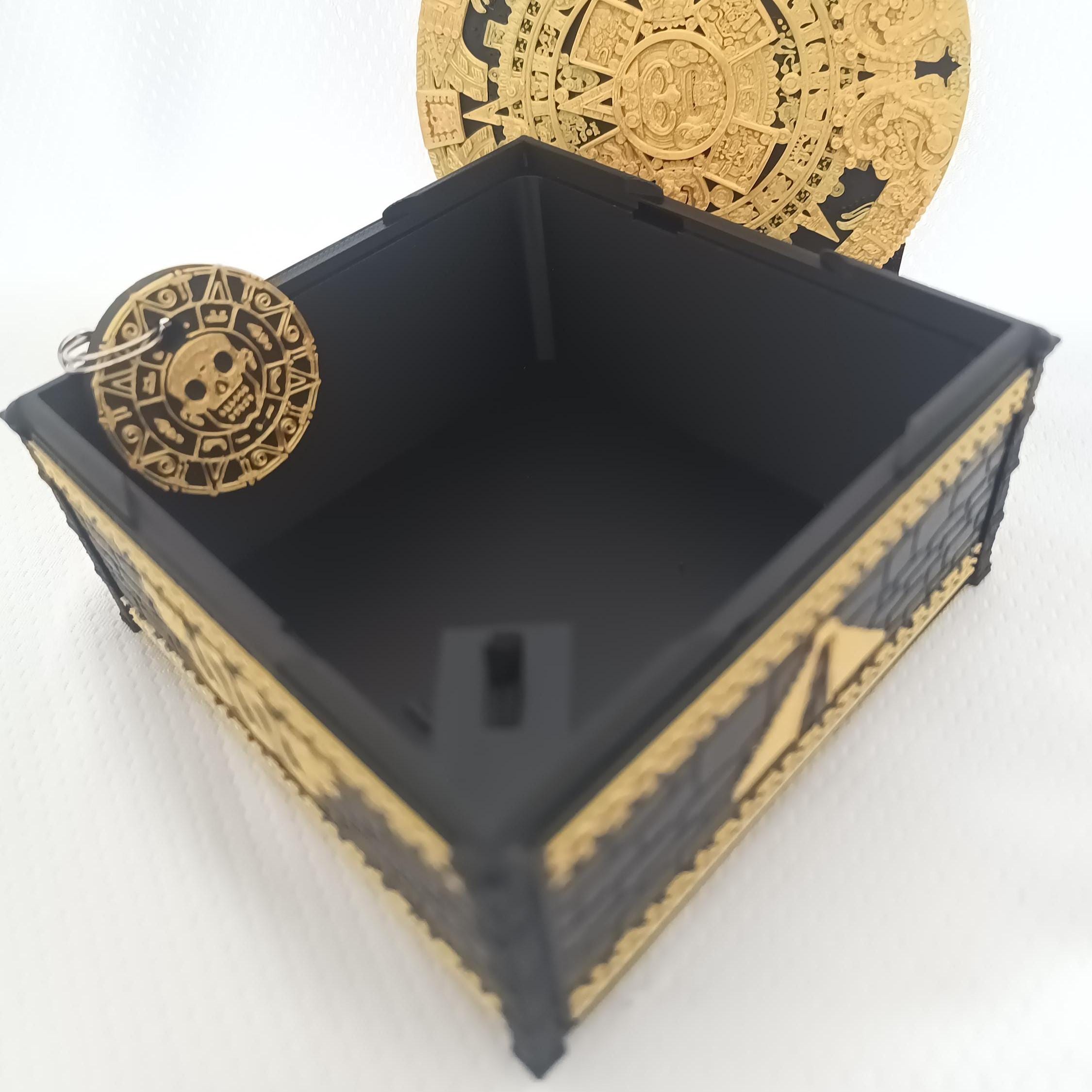 Black and Gold Aztec Lock Box, Decorative Safe With Keychain , Cultural ...