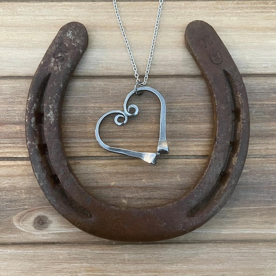 Equestrian Gift Horseshoe Nail Heart Pendant Necklace Etsy