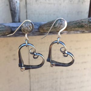 Valentines Horseshoe Nail Heart Earrings on Sterling Earwire