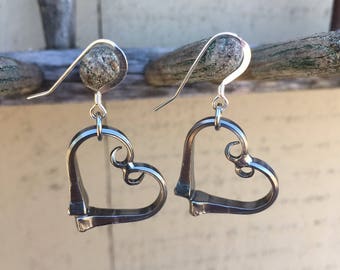 Valentines Horseshoe Nail Heart Earrings on Sterling Earwire