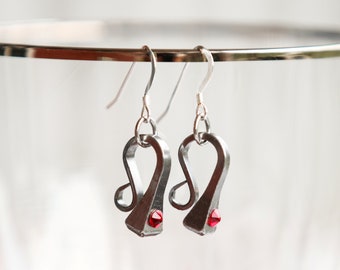 Horseshoe Nail Earrings with Crystal Birthstones on Sterling Earwire