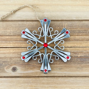 Equestrian Horseshoe Nail Snowflake Ornament with Crystal Options image 1