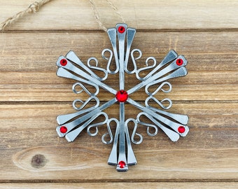 Equestrian Horseshoe Nail Snowflake Ornament with Crystal Options