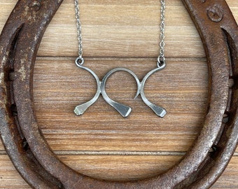 Triple Moon Goddess Horseshoe Nail Necklace