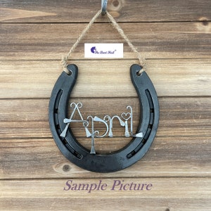 Personalized Custom Horse Gifts made with Horseshoe Nails, with horseshoe option, makes a great Equestrian Gift or horse memorial gift.