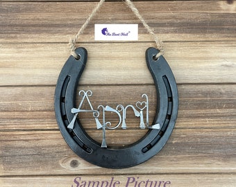 Personalized Custom Horse Gifts made with Horseshoe Nails, with horseshoe option, makes a great Equestrian Gift or horse memorial gift.