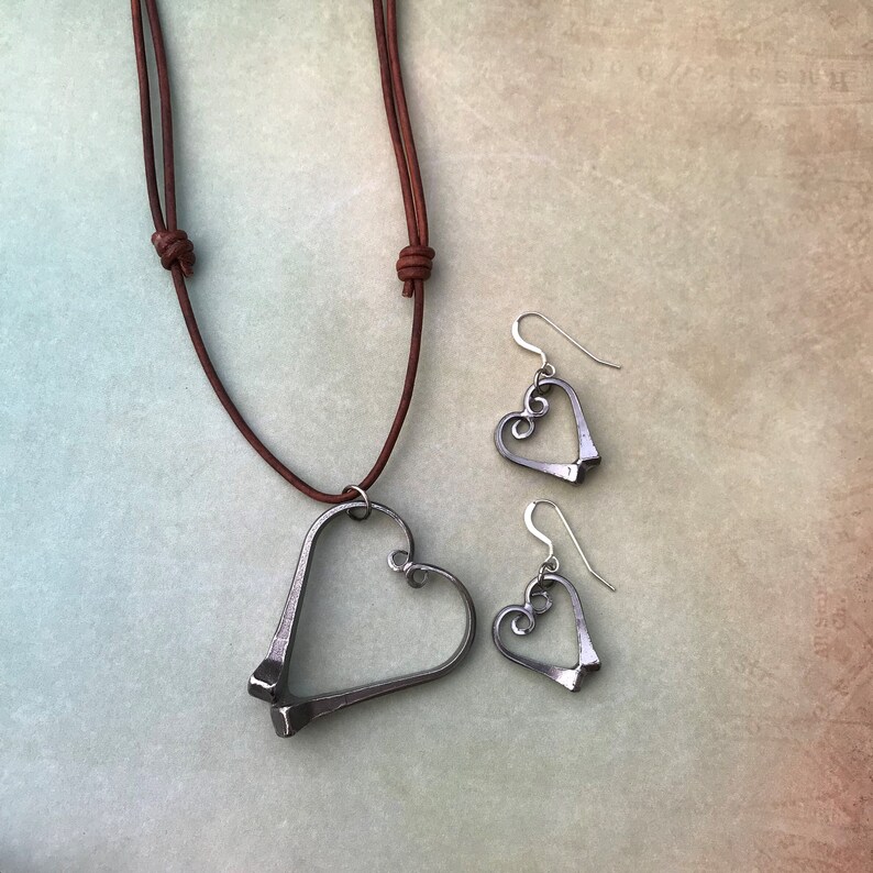 Horseshoe Nail Heart Jewelry Set Valentines Gift Etsy