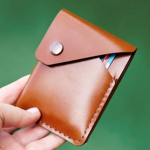 Kleine Lederbrieftasche für Karten in bar, Taschenleder-Kartenetui, handgenähter Leder-Kartenhalter, schlanke Lederbrieftasche für Herren und Karten, Kartenetui